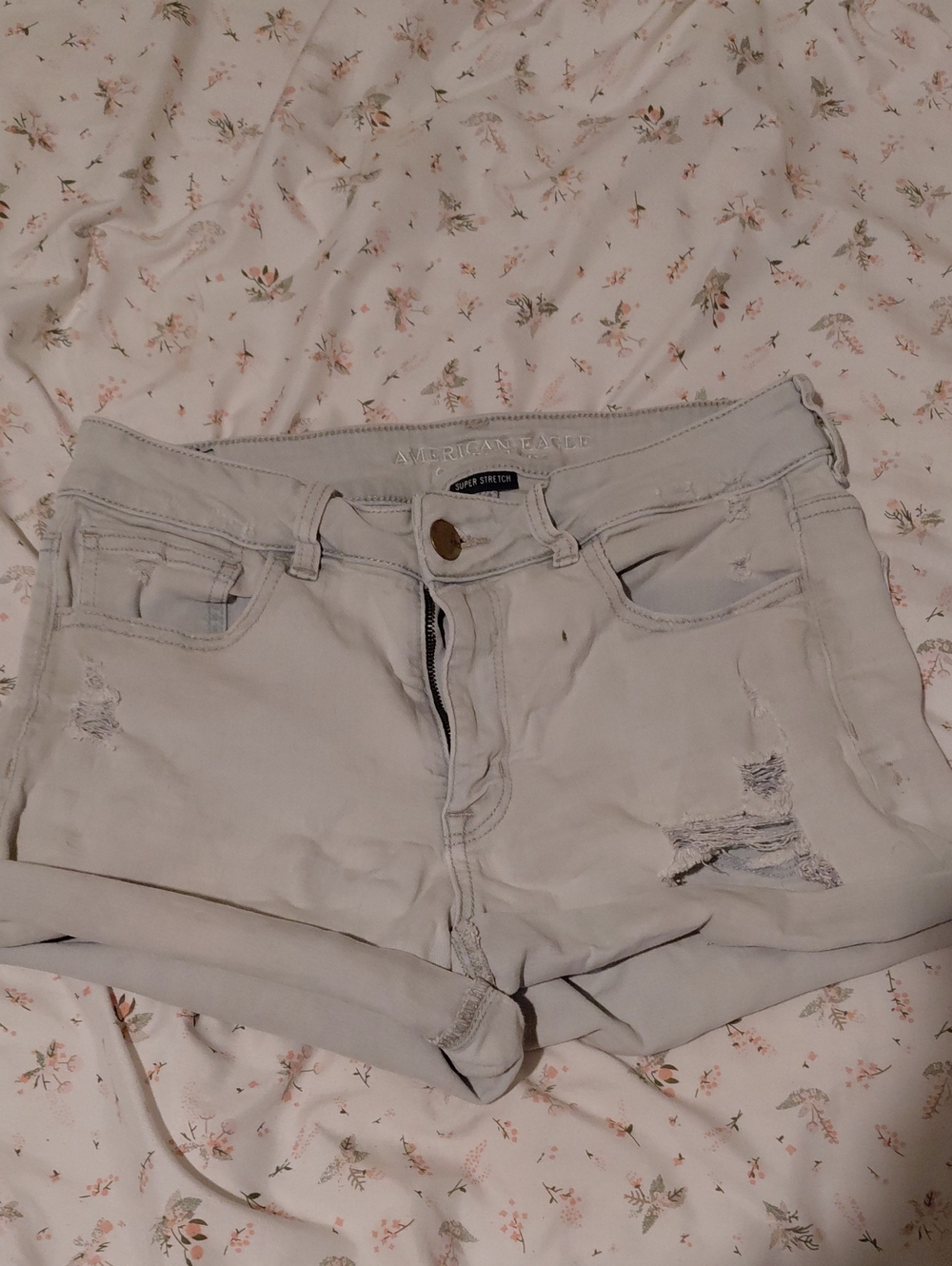 American Eagle Outfitters Light Gray Distressed Boyfriend Denim Shorts